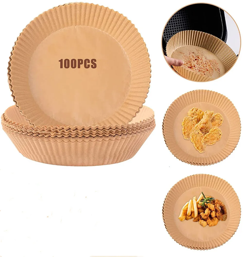 

50pcs/100pcs Air Fryer Disposable Paper Liner Non-Stick Disposable Paper Tray Round Baking Paper for Baking Roasting Microwave