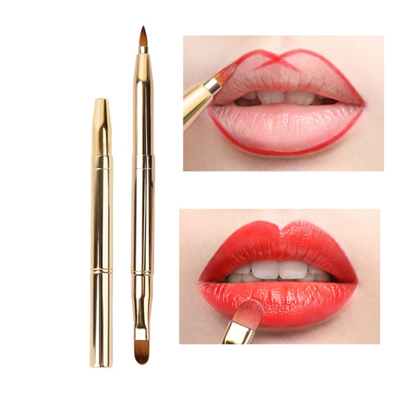 

Retractable Lip Makeup Brush Portable Metal Handle Lip Gloss Brush Dual Use Lip Eyeshadow Brush Beauty Tools With Protect Cap