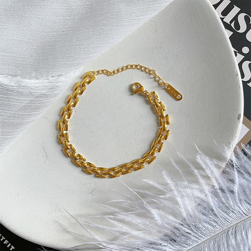 Модный минималистичный браслет из нержавеющей стали с позолоченным ремешком для