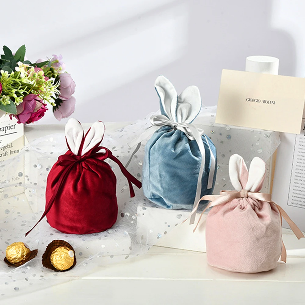 

Bunny Ears Candy Bags Easter Rabbit Chocolate Gift Packing Bags Wedding Birthday Party Jewelry Organizer Easter Gift Bags