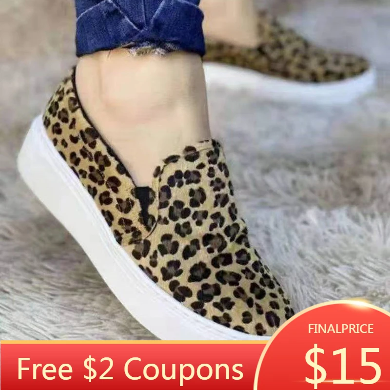 

Fancy Shoes For Women Luxury Brand Leopard Print Platform Shoes Canvas Slip-on Loafers Women Casual Ripped Denim Flat Shoes
