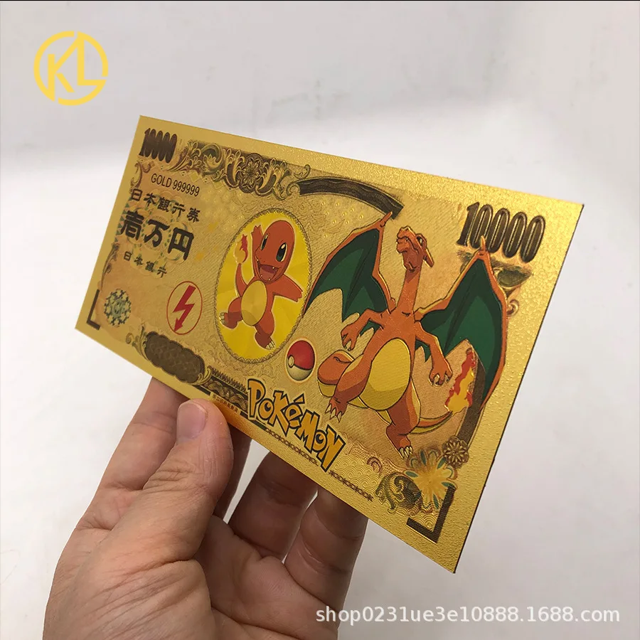 

10 Styles Pokemon Pikachu Japanese Anime Cartoon Gold Foil Commemorative Banknotes Charizard Eevee Collections Coins Toys Gifts