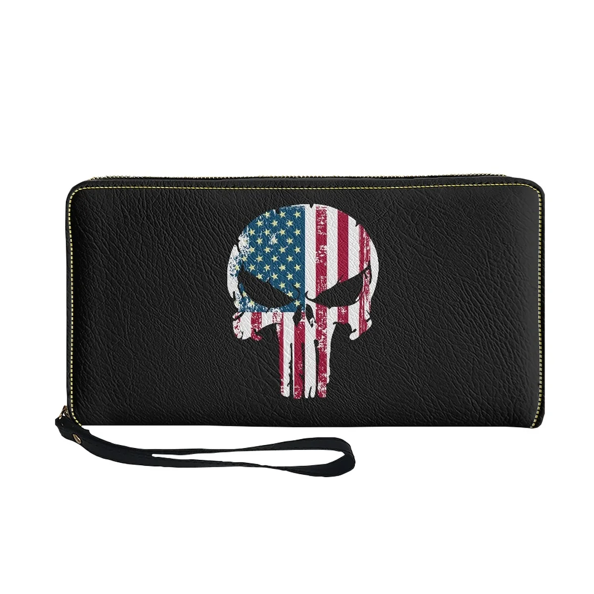 Luxury Brand Wallet Pu Leather Skull Flag Pattern Wallet Minimalist Wallets With Strap Carteras De Mujer