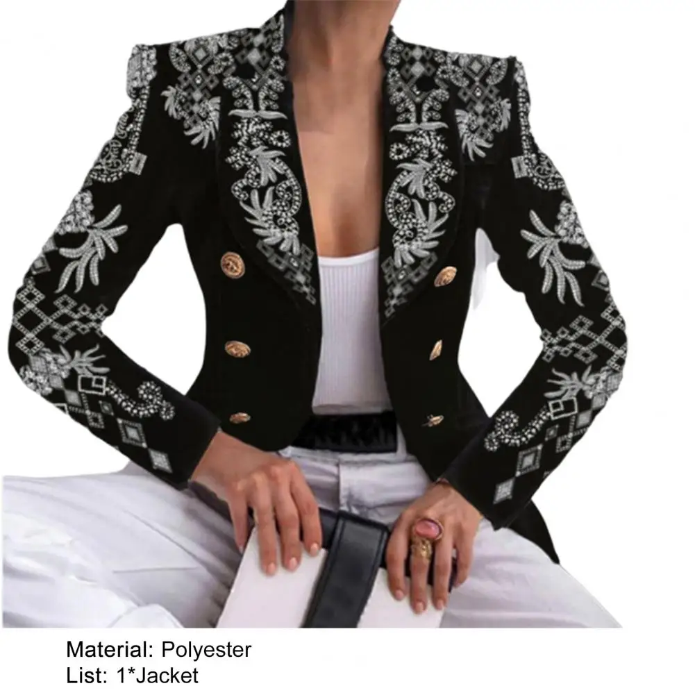 Women Blazers Elegant Double Breasted Turn Down Collar Suit Coat Autumn Winter Office Lady Blazer Jacket Fashion Print