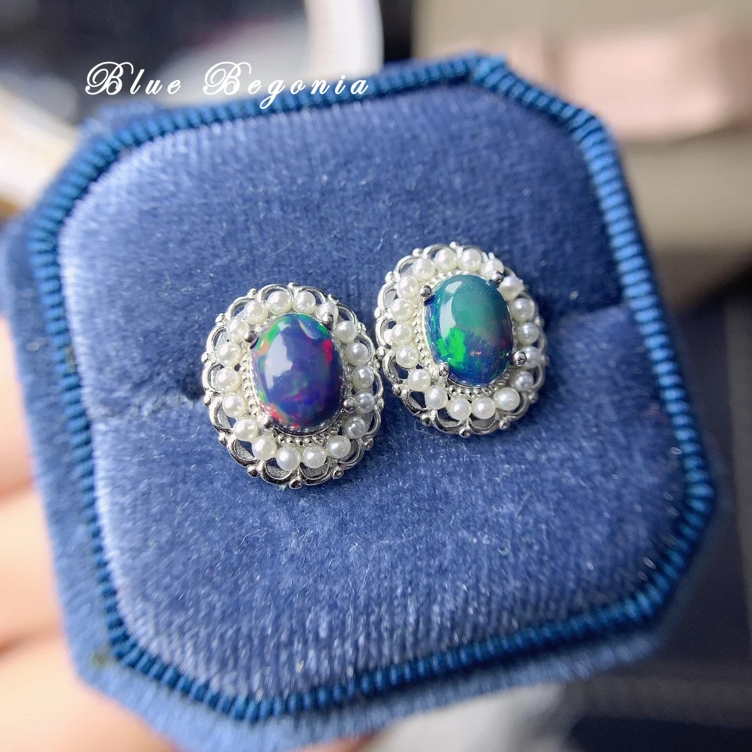 6*8MM doğal Opal küpe 925 Sterling gümüş Oval taşlar yıldönümü hediyesi güzel takı