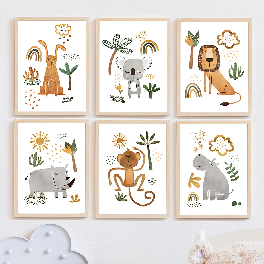 Дикие животные кролик коала Лев Рино леопард слон искусство Настенная роспись