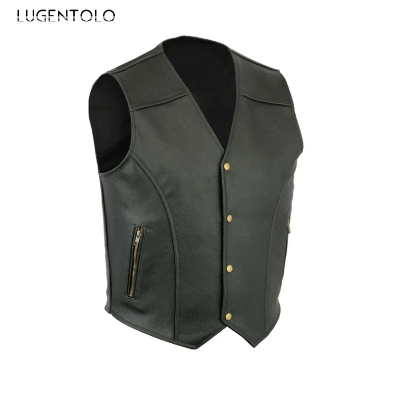 

Men Vintage Vests Jacket Fashion Black Sleeveless V-neck Single-breasted Zipper Casual Mens Large Size Casual Vest Coats