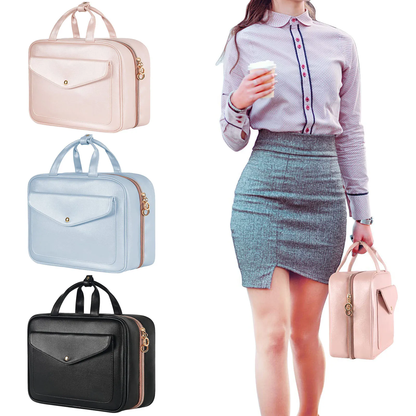 

Cosmetic Bags Train Case Travel Makeup Bags for Makeup Brushes Toiletry Jewelry Waterproof Elastic Bracket Trip Bottles B99