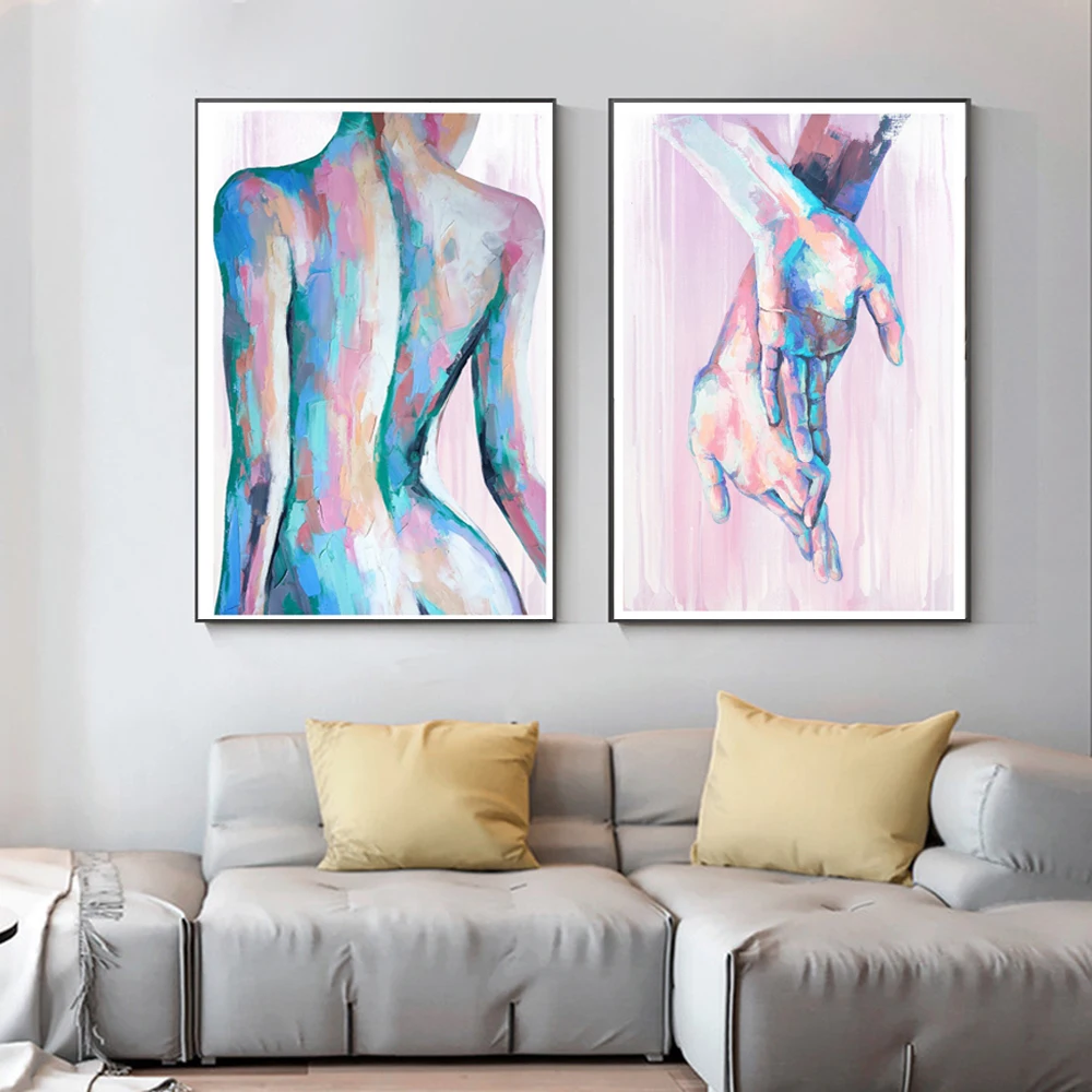 

Female Hands Art Print Nude Abstract Woman Naked Body Painting Colorful Wall Poster Canvas pictures Home Bedroom Bathroom Decor