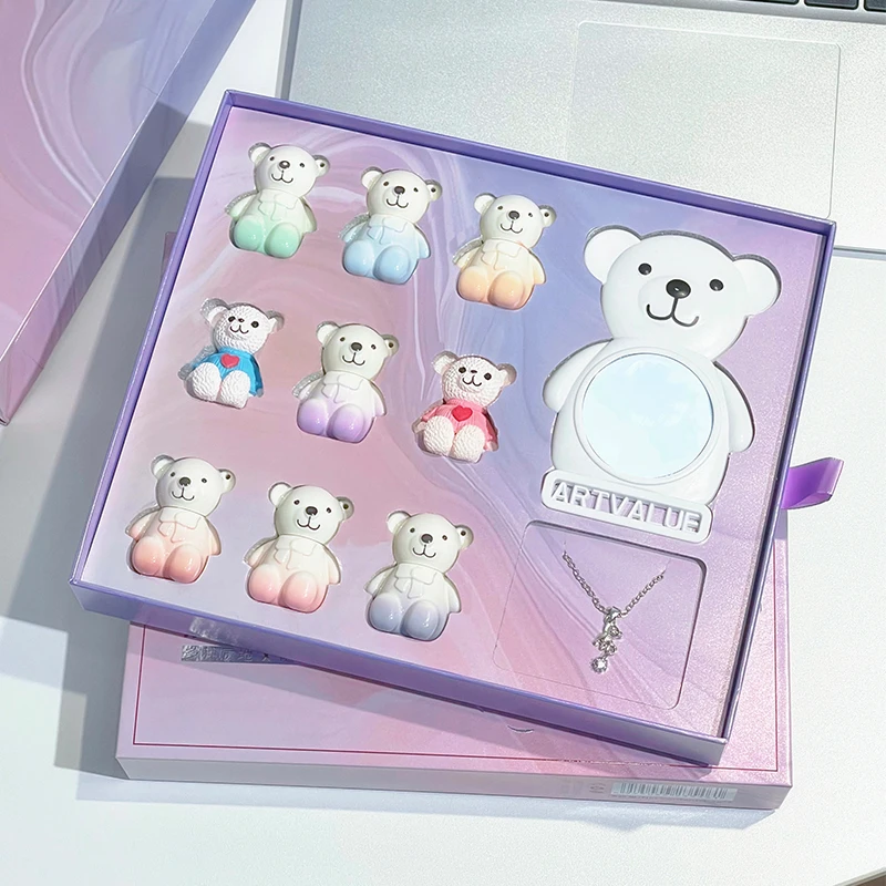 Набор блесков для губ макияж женщин матовая помада с милым медведем жидкая