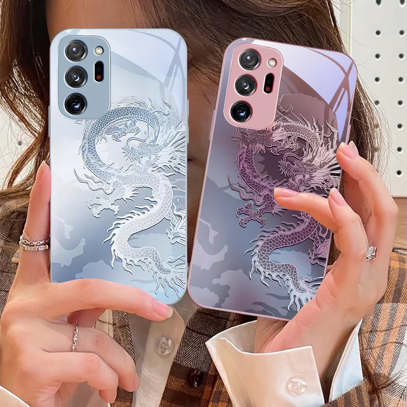 Gradient Dragon For Samsung Galaxy Note 8 9 10 PRO 20 Ultra A01 02 03 Core 04E 4G 12 13 5G Tempering Glass Phone Case
