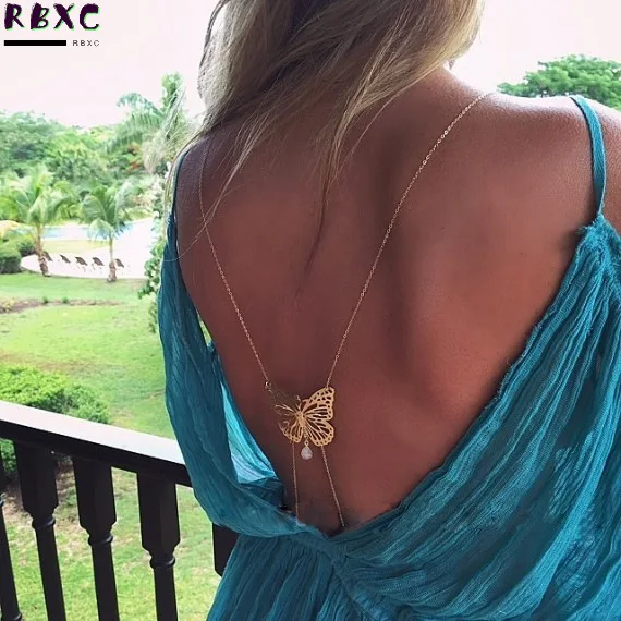 

RBxc Trendy new style fragrant shoulder back dish Butterfly Pearl tassel size water drop sexy body chain d1069