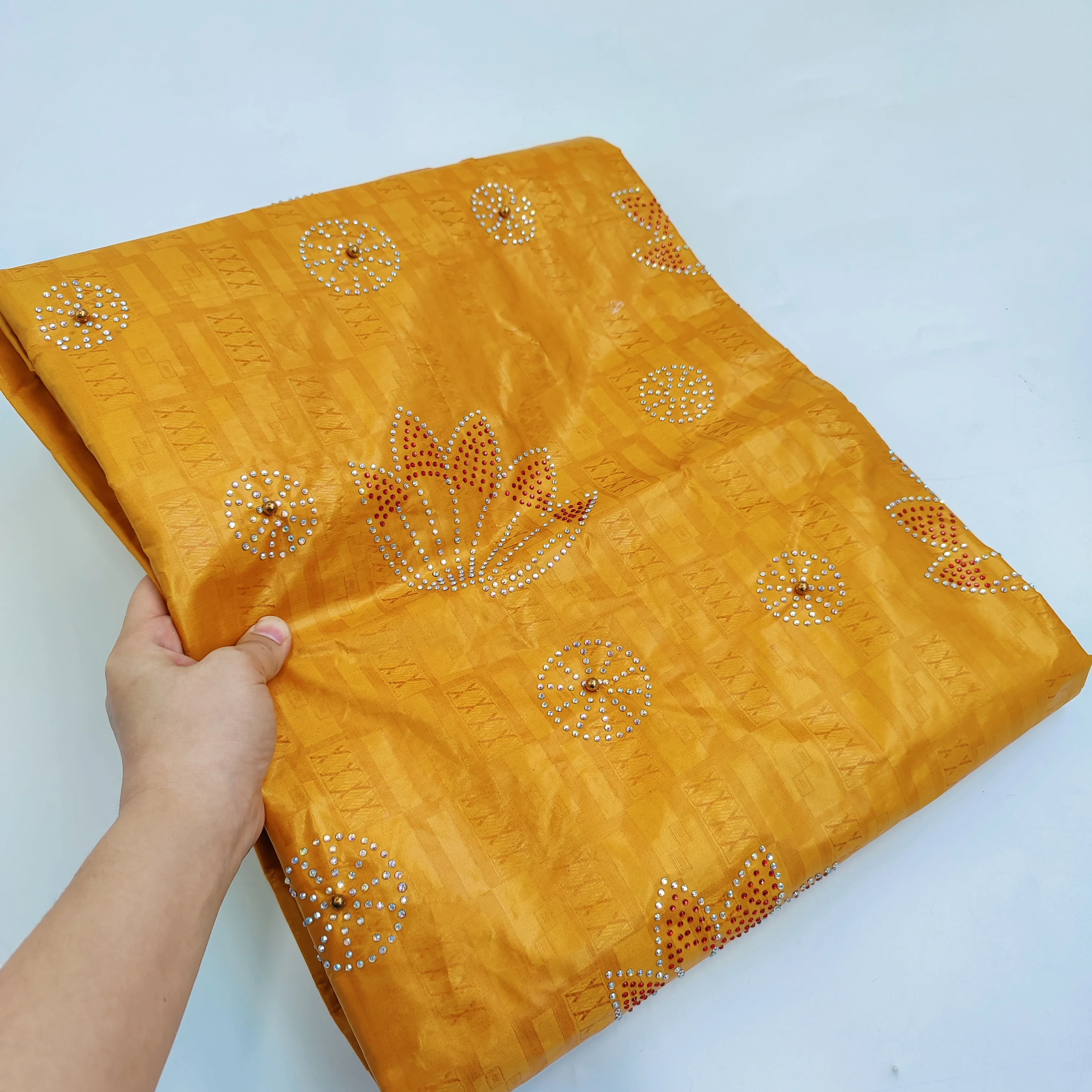 Новинка 2024 базин богатый с полными камнями и бусинами бежевый Африканский