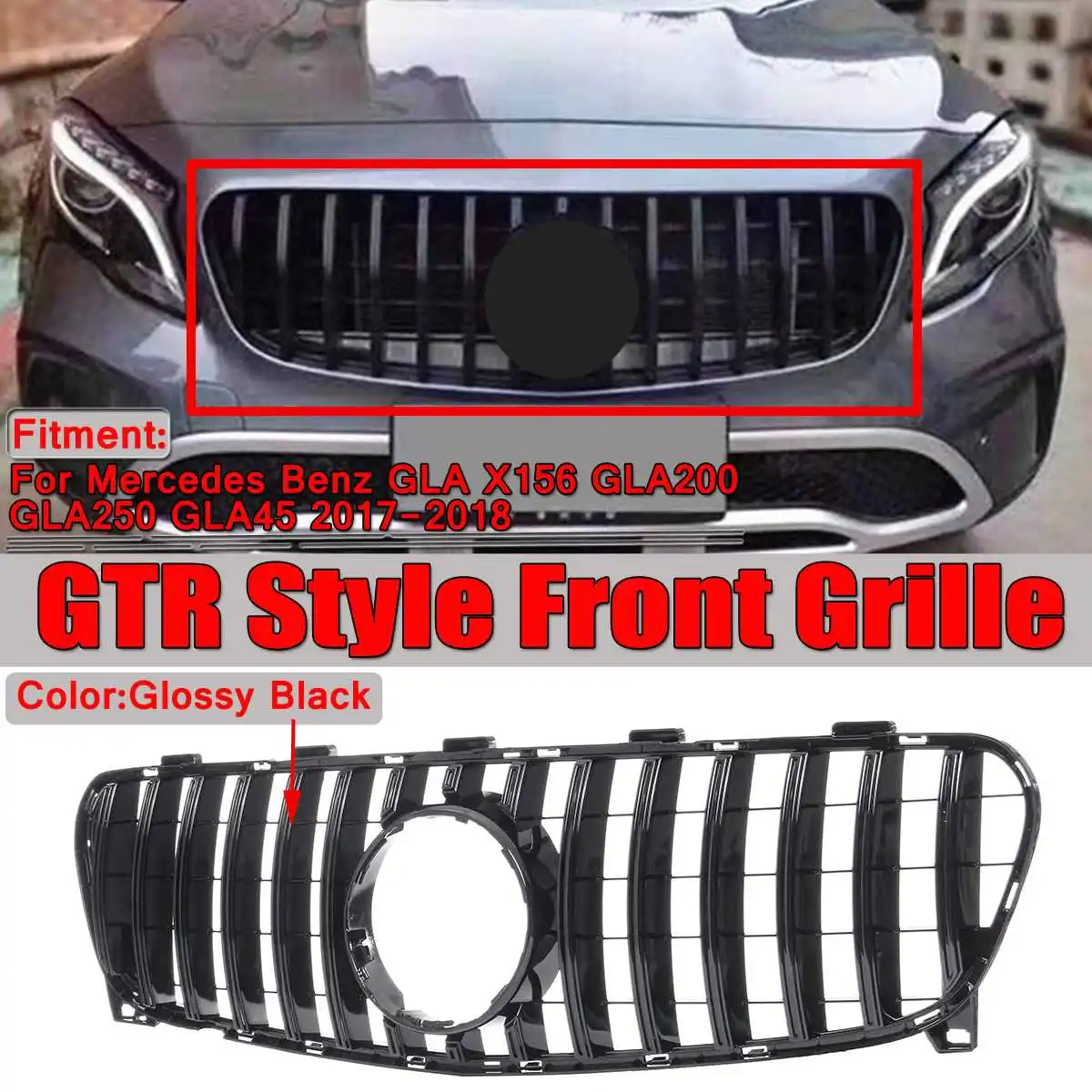 

New GT R Style Grille Black Car Front Bumper Grille Grill For Mercedes For Benz GLA X156 GLA200 GLA250 GLA45 For AMG 2017-2018