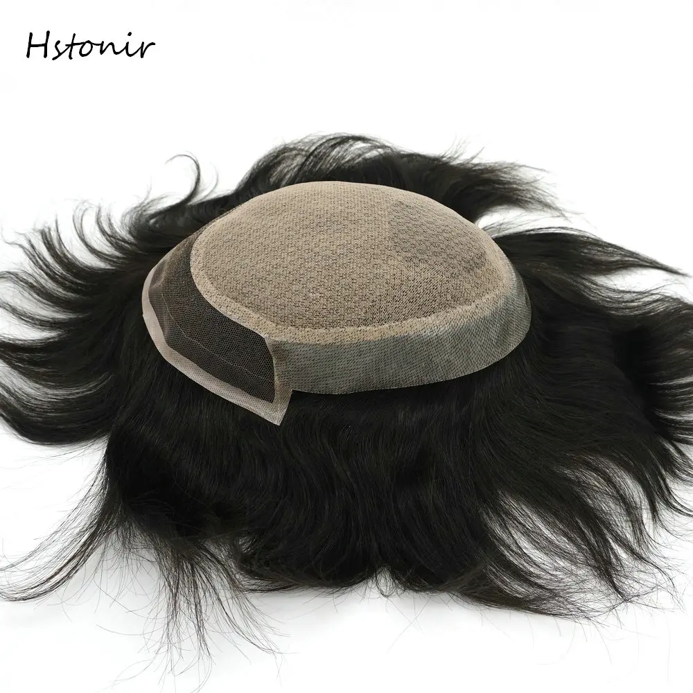 Hstonir Pure Handmade Mens Toupee Silk Base With Swiss Lace Poly Coated Men Remy Hair Systems I Lace Hairpiece H032