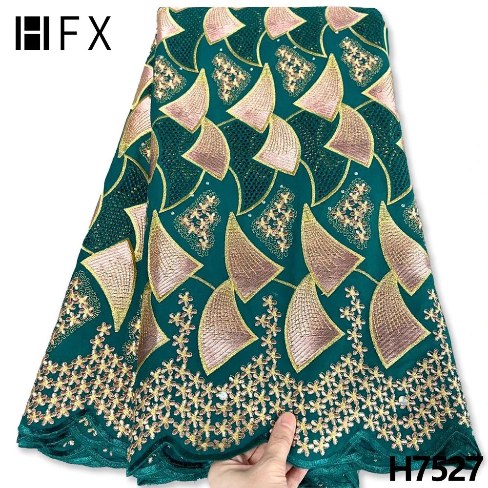 

HFX Latest Swiss Voile Lace In Switzerland 2022 Embroidered 100% Cotton Lace Fabric African Dry Fabric Material For Sewing H7527