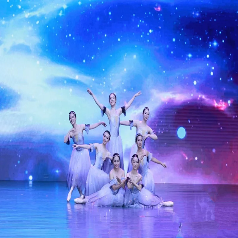 Голубое балетное платье длинное фатиновое для взрослых Женский балетный костюм