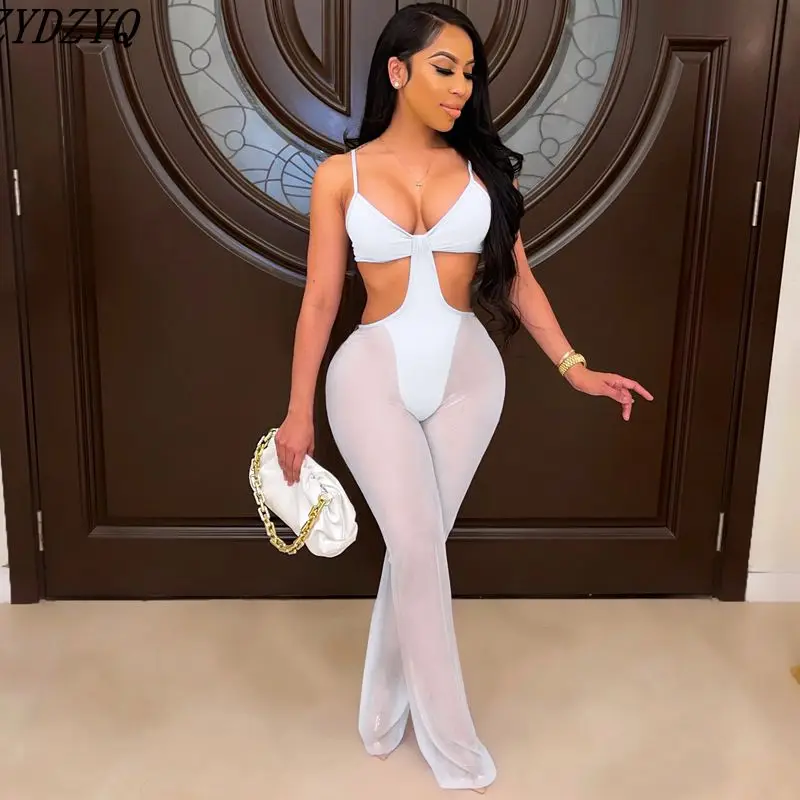 

ZYDZYQ Sling Jumpsuit Women Summer Sexy Mesh Stitching Nightclub One Piece Club Outfits Festival Clothing Streetwear Wholesale