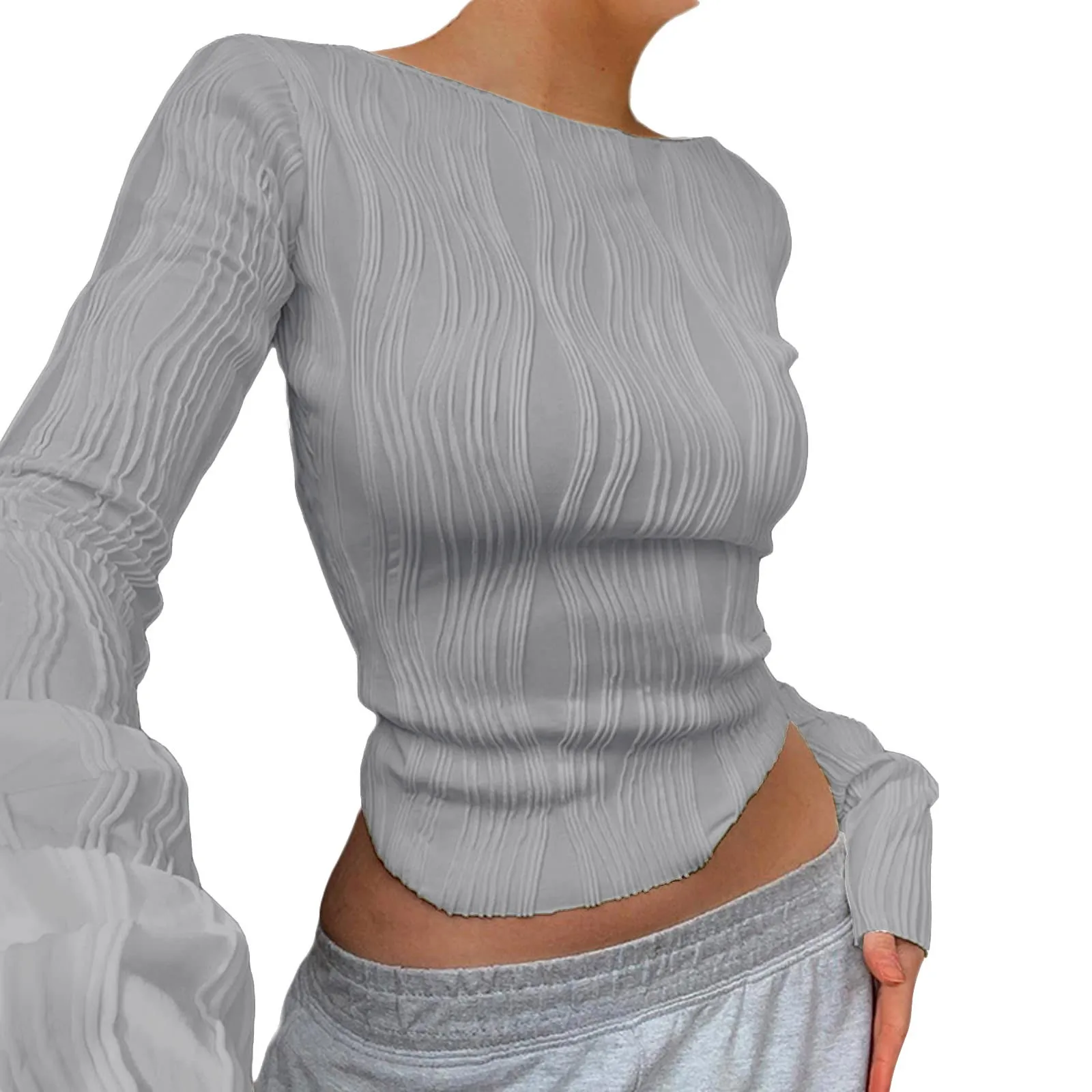 

Женская сексуальная облегающая Укороченная рубашка, облегающие футболки с длинным рукавом, топ, вязаная футболка Y2k, уличная одежда, футболка, женская мода, женская одежда