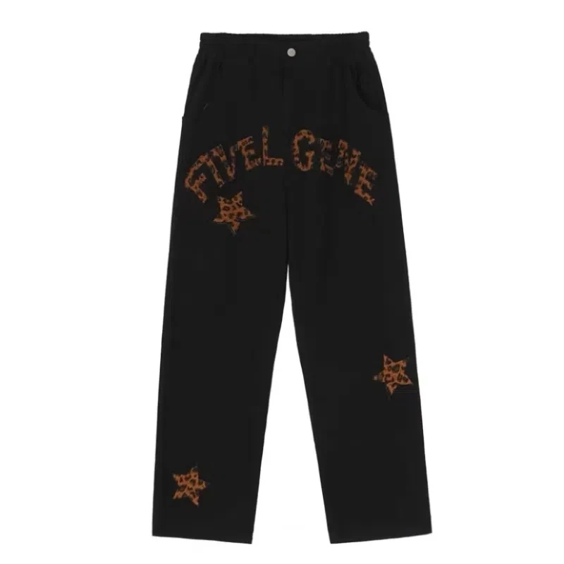 Autumn Winter Star Embroidered Jeans Men'S Fashion Brand Straight Loose Hip Hop Fried Street Wide Leg Pants Streetwear Unisex