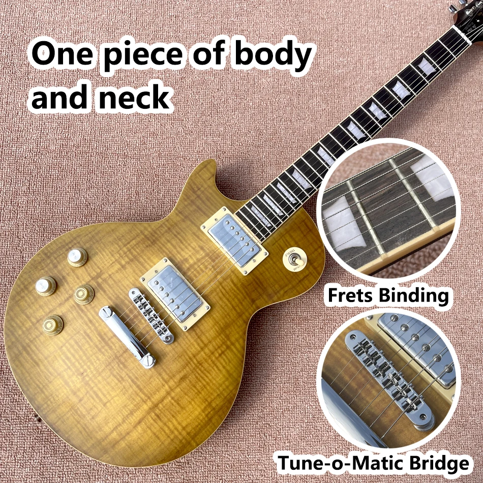 

Left Hand LP Electric Guitar Lemon Maple Top Zebra Pickups, One Piece Of Body & Neck, Frets Binding, Tune-O-Matic Bridge