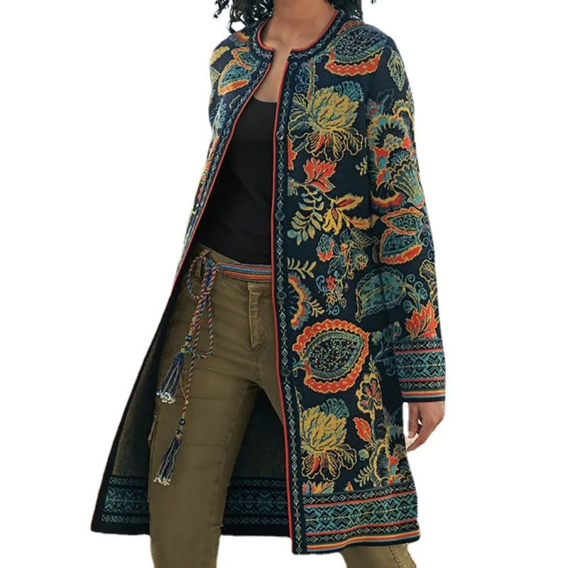 

Female Jacket Plush Coat Women's Windbreaker Winter Warm Outwear Floral Print Fashion Pockets Vintage Oversize Coats Oversized