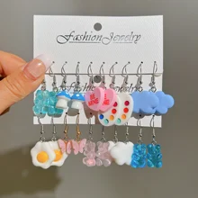 17KM Cartoon Colorful Lollipop Dangle Earring Set for Women Girls Smiling Face Heart Cloud Stud Earrings Fashion Jewelry Gifts