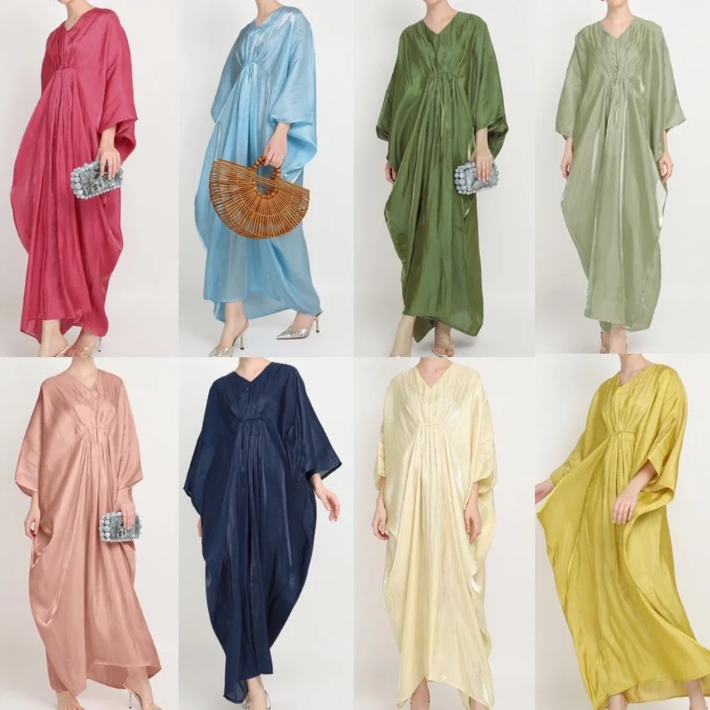 

Dubai Dress Multicolor Türkiye Arab Solid Bubble Sleeve Women's Gown Dress For Party Wine Loose Muslin Dubai Long Dress Clothing