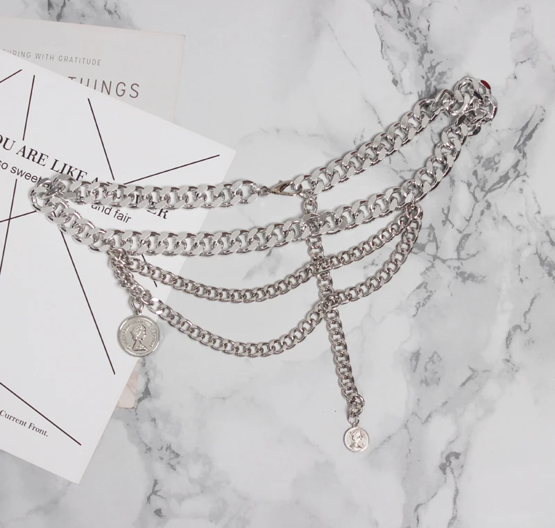 Ремень с толстой цепочкой Женский металлический декоративный золотистый