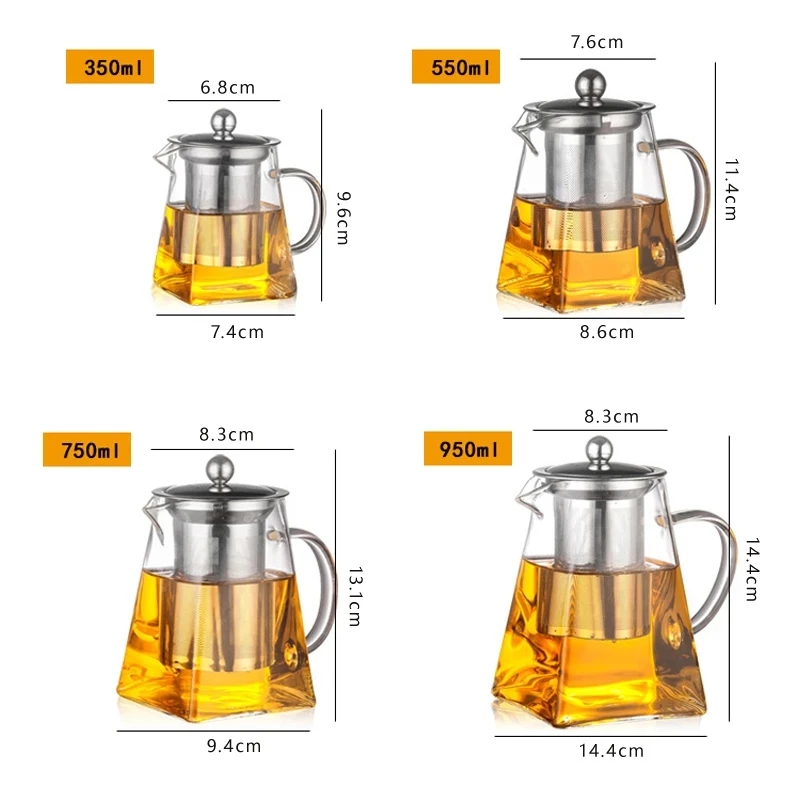 Teapot With Infuser Stainless Steel Tea Filter Flower Tea Kettle Kung Fu Tea Set Droshipping Heat Resistant Square Glass Tea pot images - 6