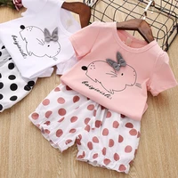 girls rabbit print t shirt polka dot shorts two piece set kids clothes girls toddler girl clothes baby girl clothes