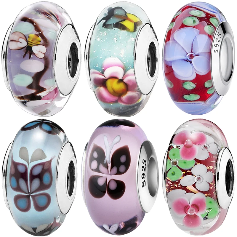 

Подвеска из серебра 925 пробы в виде пчелы бабочки цветка из муранского стекла