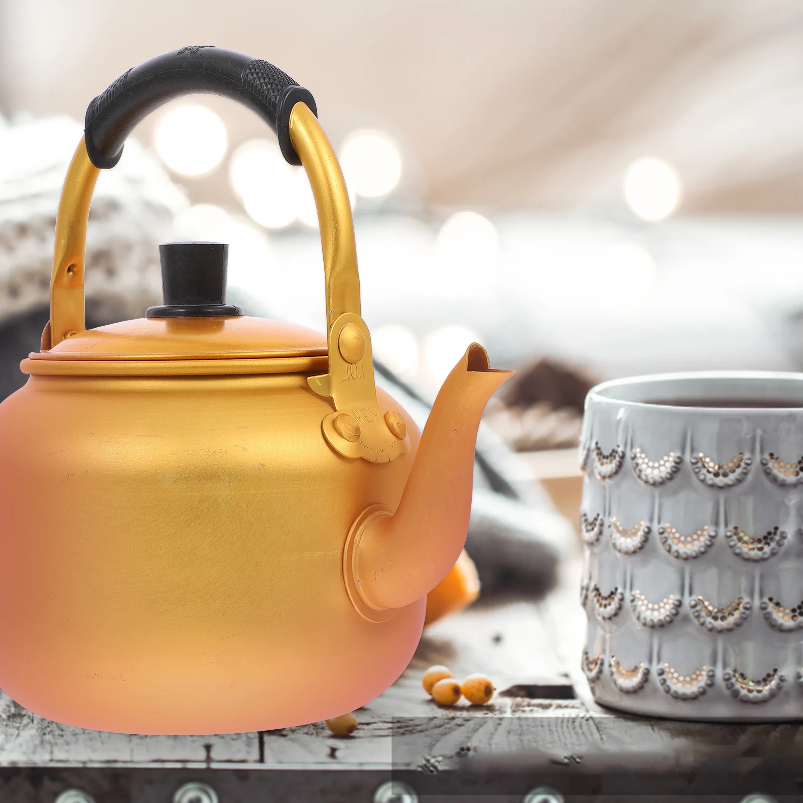 

Tea Kettle Aluminium Household Teapot Vintage Glass Coffee Mugs Yellow Stainless Steel