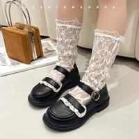 spring new girls lace leather shoes 2022 new students kids fashion hook loop sweet princess black children mary janes flat pu