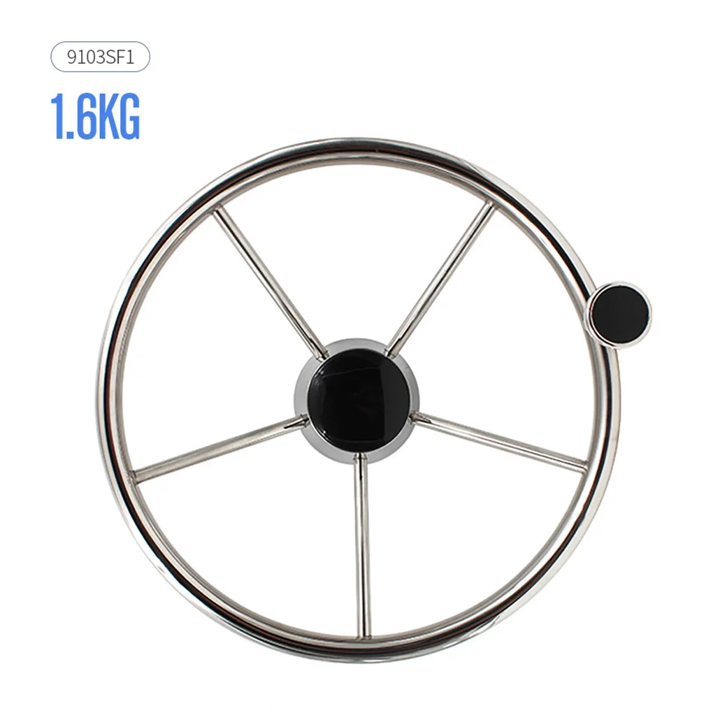 Boat Steering Wheel Marine 5 Spoke Smooth Surface Hardware with Knob Anti-slide Grooves Replacement Boating Sailing