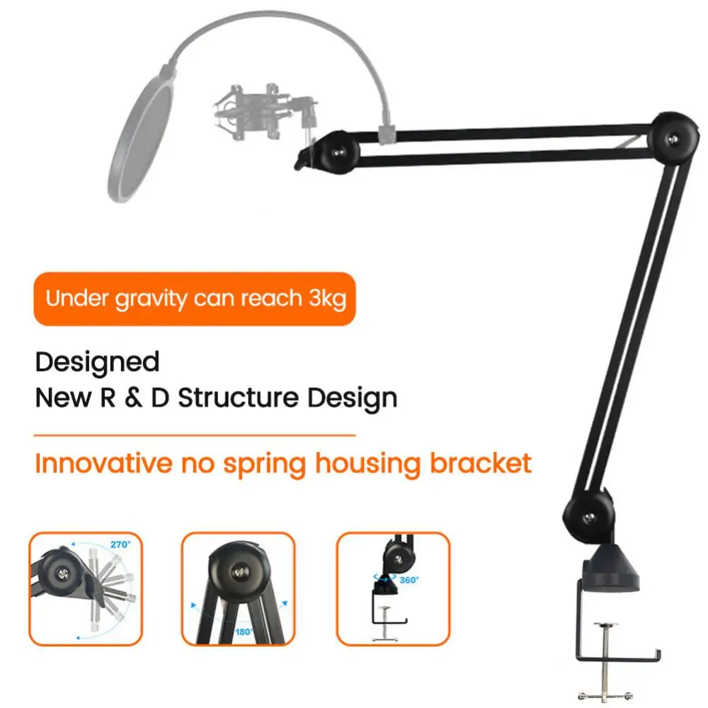 

Extendable Recording Microphone Holder Suspension Boom Scissor Cantilever Arm Stand Holder With Mic Clip Table Mounting Clamp