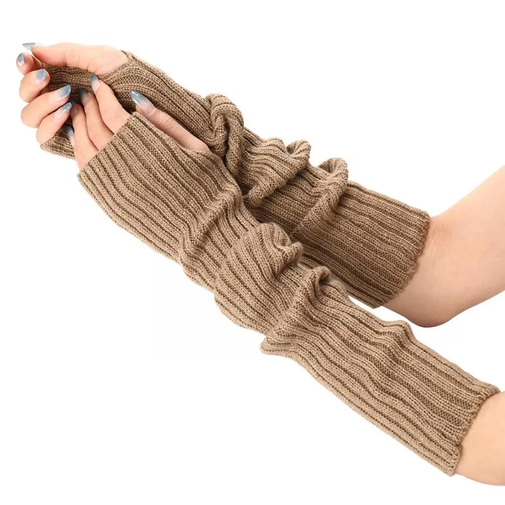 

Fashion Women Warm Long Gloves Acrylic Woolen Materila Half Finger Winter Knitted Mittens For Ladies Pure Color L7l9