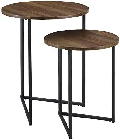 

Круглый металлический Базовый комплект для подставки, боковой столик для гостиной, маленький столик для хранения, набор из 2 предметов, Маленький журнальный столик из темного ореха