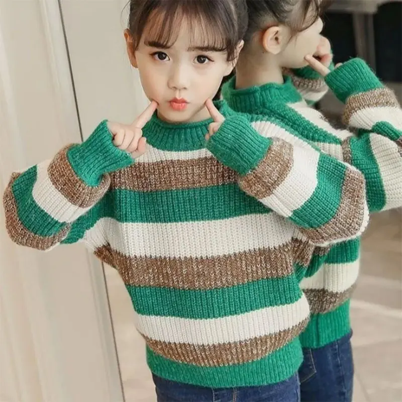 

Детский вязаный свитер в полоску, на весну/Осень/зиму
