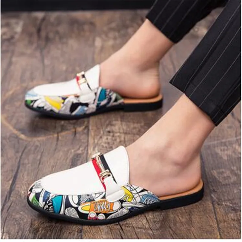 

Luxury Brand Summer White Half Drag Loafers Luxury Brand Men Shoes Casual Men's Party Shoes Leather Slip on Comfortable Slippers