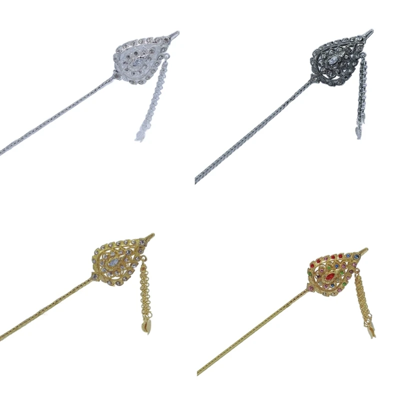 

Gold Thai Hair Stick For Buns Silver Hair Fork Tassel Chopstick Thai Pin Traditional Hair Stick