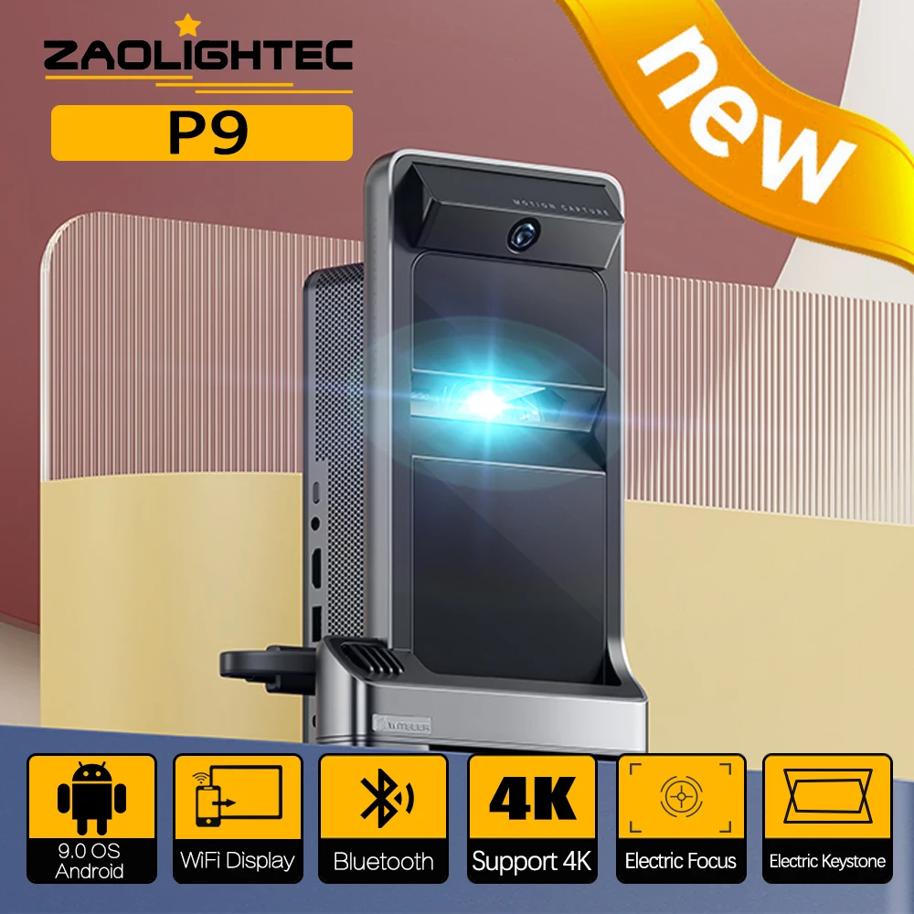 ZAOLIGHTEC P9 3D Smart Short Throw Projector for Home Theater 1000 ANSI Lumens DLP Ultra HD Laser 4K Projectors