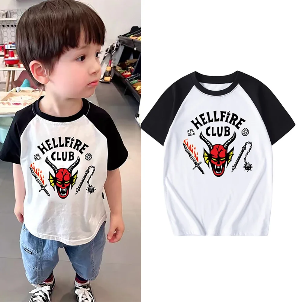 

Hellfire Club T-shirt Strange Things 4 Printed Baby Boys Girls T-shirts Children's Top Fit 3-14 Years Old Kids Summer T Shirts