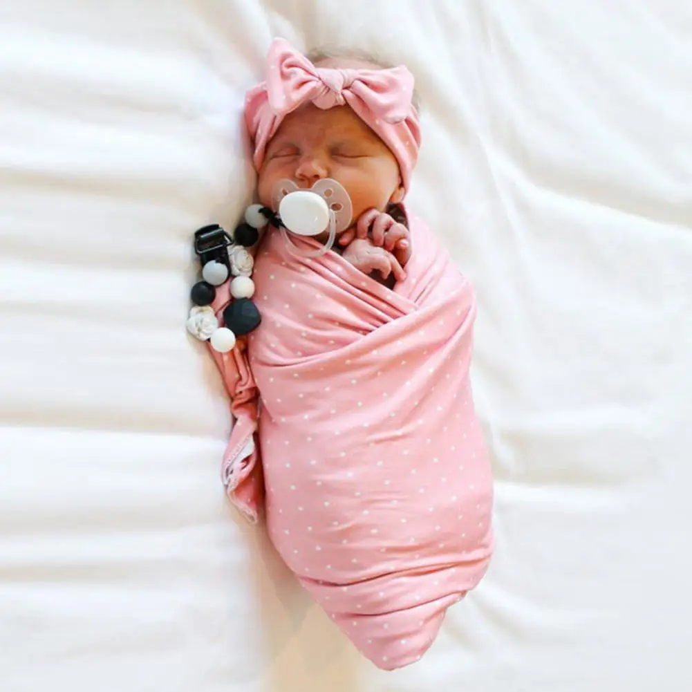 

Fashionable Eco-friendly Baby Swaddling Blanket Lovely Newborn Receiving Blanket with Headband Photography Prop