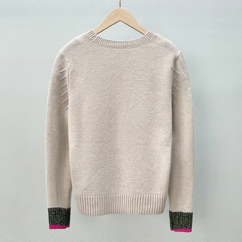 

Women Sweater Color Patchwork Long Sleeve O-Neck Simple Autumn Winter Cashmere Pullover