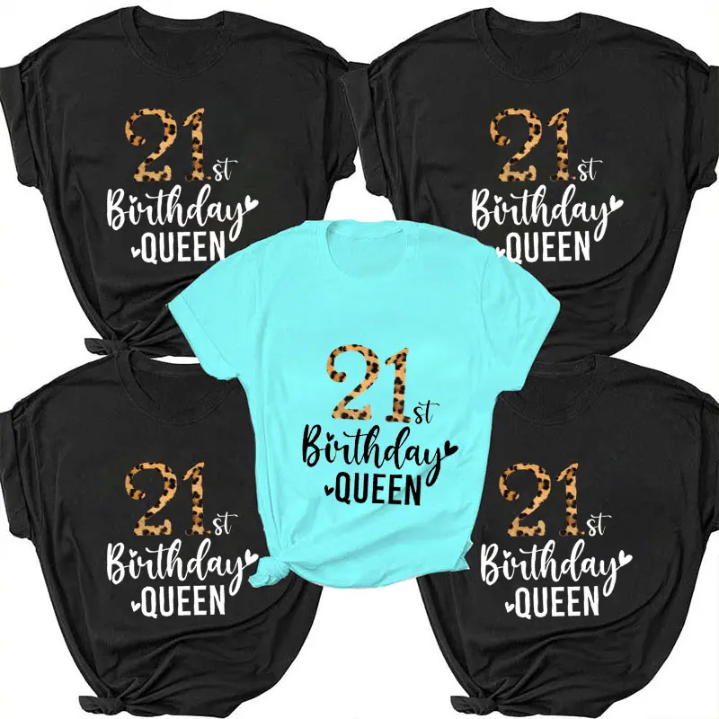 

21th Birthday Queen Tshirt Women Leopard Graphic Top Aesthetic Femme Clothing Short Sleeve Tee Shirt Harajuku Oversized T-Shirt