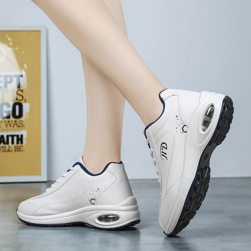 Womens Sneaker Air Cushion Walking Shoes Breathable Gym Jogging Sport PU  Tenis Platform Dancing Shoes