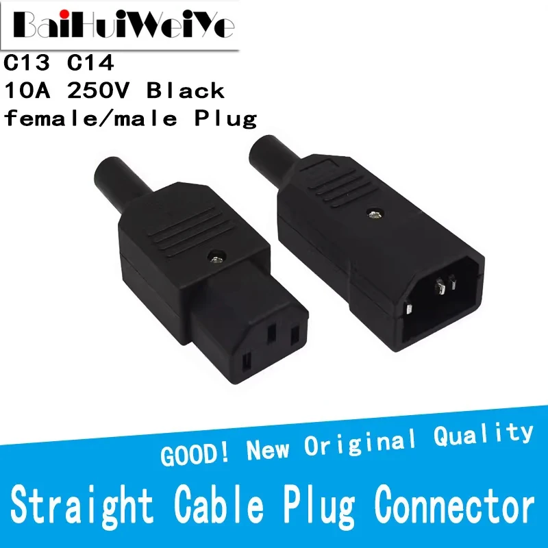 

IEC Straight Cable Plug Connector C13 C14 10A 250V Black Female Male Plug Rewirable Power Connector 3 Pin AC Socket