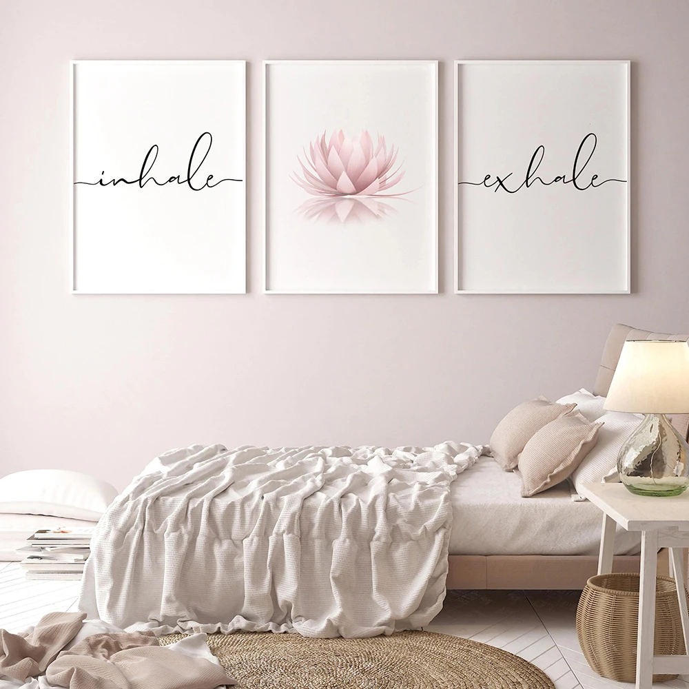 Скандинавский плакат над кроватью дзен печать вдох выдох розовая фотография