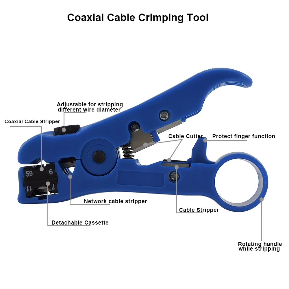 Комплект для обжима компрессионных коннекторов, регулируемый кримпер для коаксиального кабеля RG59 RG6 F BNC RCA с 10PCS on.